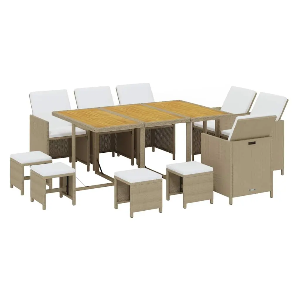 Garden Dining Set Outdoor Furniture 11 Piece Poly Rattan Beige Patio Table