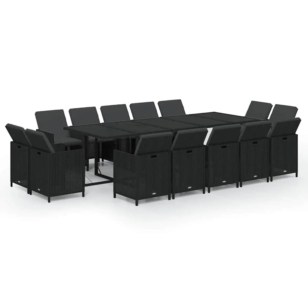 Outdoor Garden Dining Set 15 Piece Black PE Rattan Patio Furniture