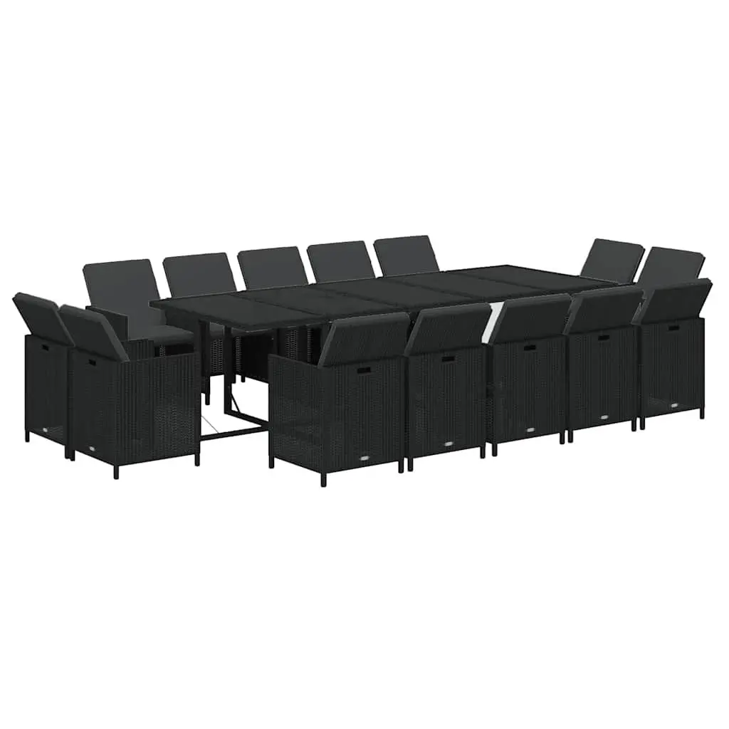 Outdoor Garden Dining Set 15 Piece Black PE Rattan Patio Furniture