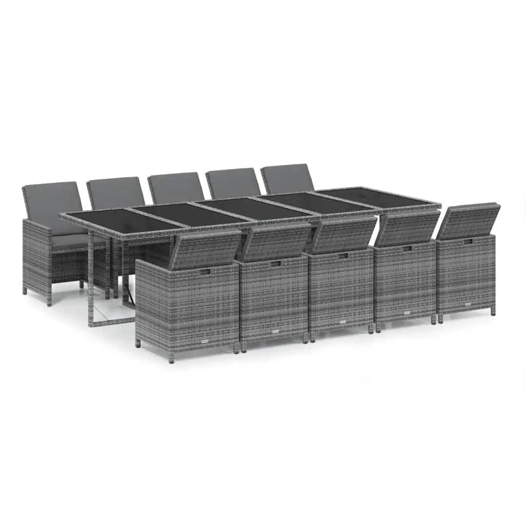 Garden Dining Set Outdoor Patio Furniture 11 Piece Grey PE Rattan with Cushions