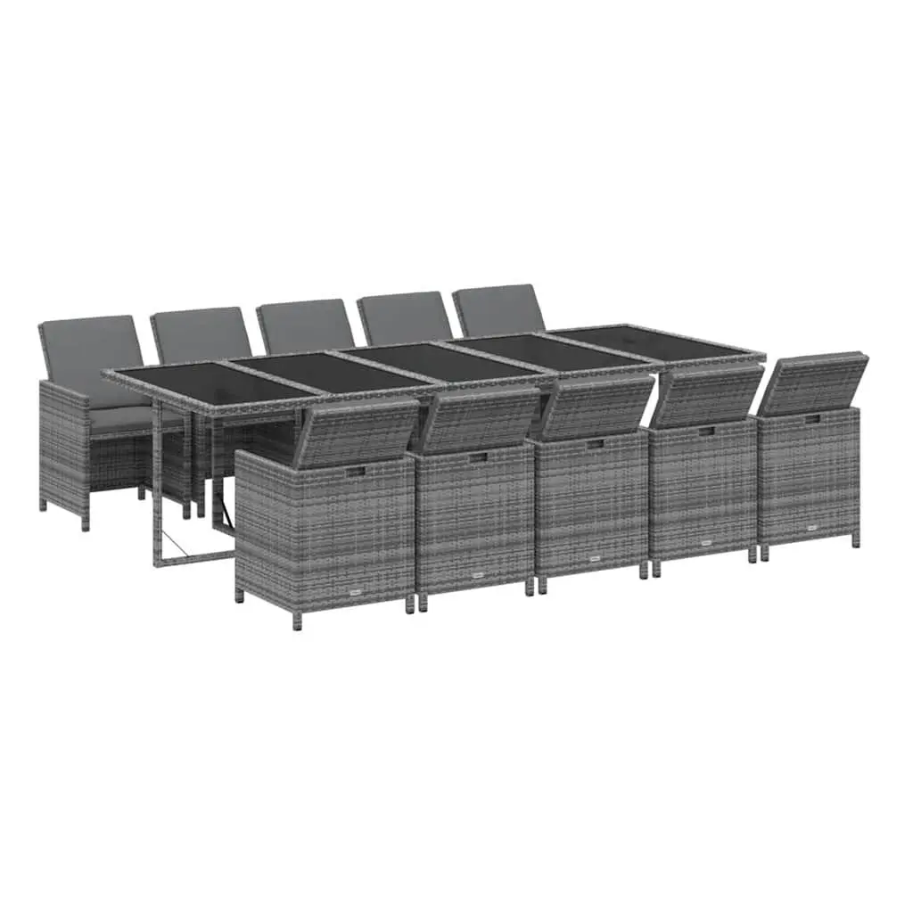 Garden Dining Set Outdoor Patio Furniture 11 Piece Grey PE Rattan with Cushions
