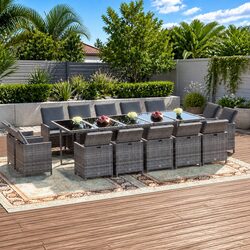 Garden Dining Set 15 Piece Grey Outdoor Furniture Specifications
