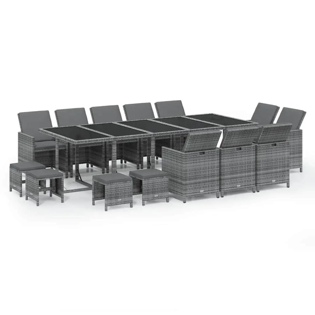 15 Piece Garden Dining Set Outdoor Use Grey Poly Rattan with Cushions