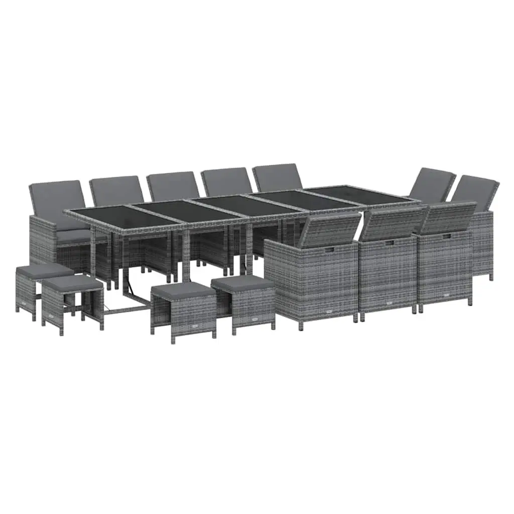 15 Piece Garden Dining Set Outdoor Use Grey Poly Rattan with Cushions