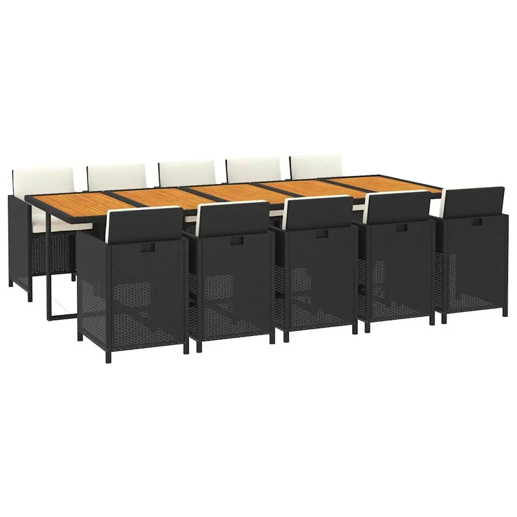Garden Furniture Set 11 Piece Outdoor Dining Black PE Rattan with Cushions
