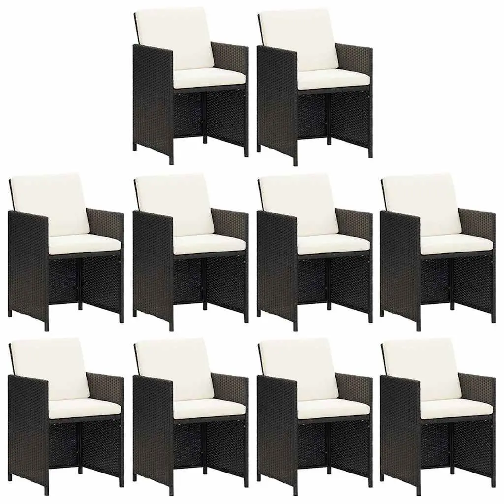 Garden Furniture Set 11 Piece Outdoor Dining Black PE Rattan with Cushions