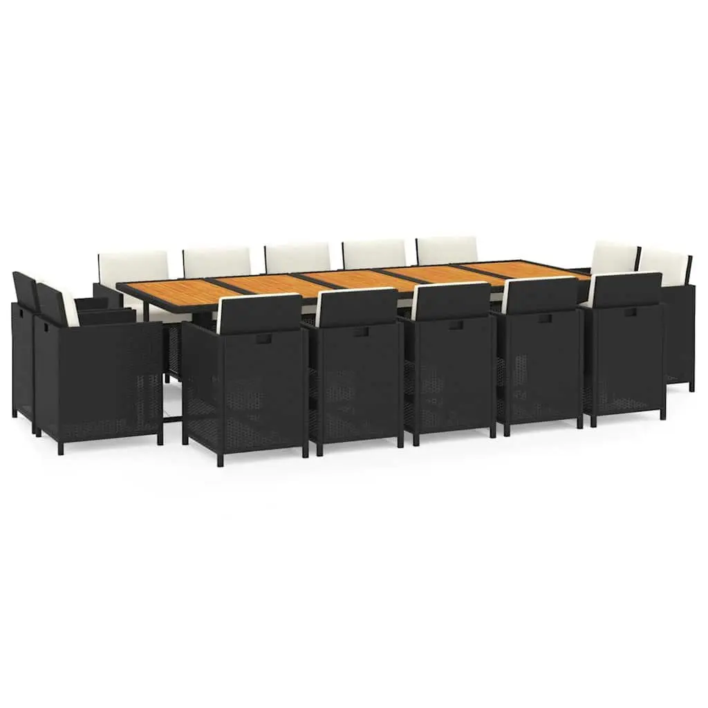 Garden Dining Set 15 Piece Outdoor Furniture with Cushions PE Rattan Black Patio