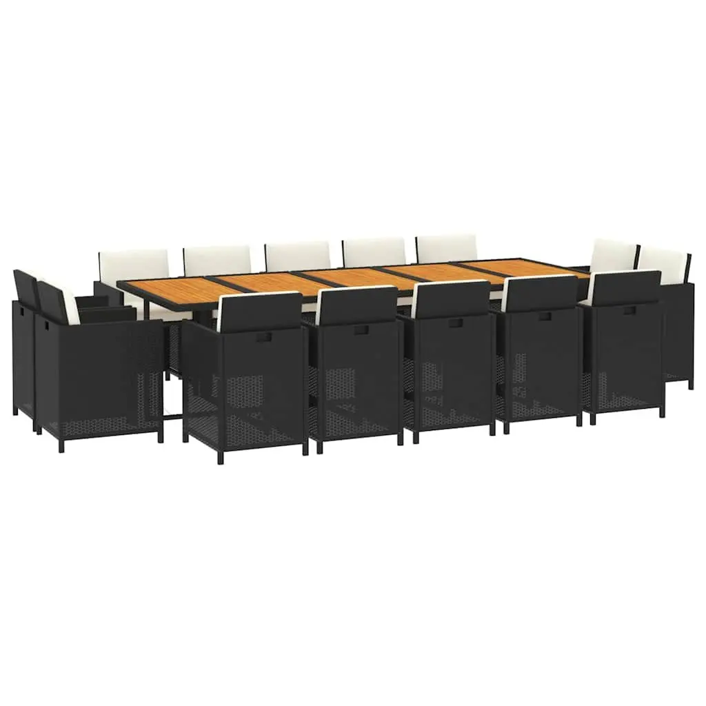 Garden Dining Set 15 Piece Outdoor Furniture with Cushions PE Rattan Black Patio