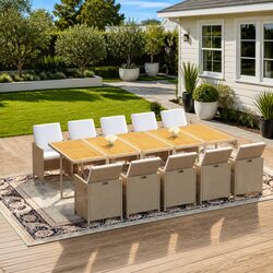 Garden Dining Set 11 Piece Outdoor Furniture PE Rattan Beige Patio Table Chairs