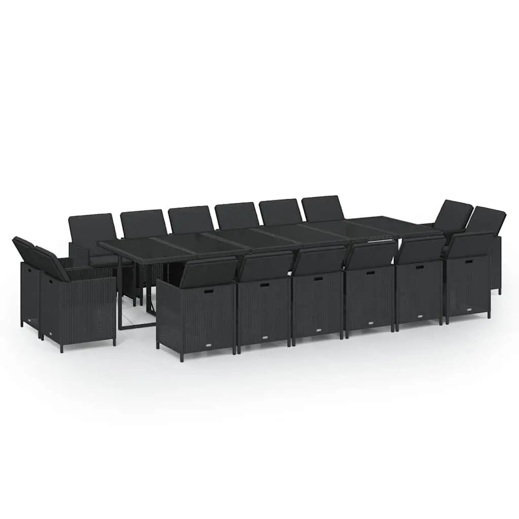 17 Piece Outdoor Dining Set Poly Rattan Furniture with Cushions for Garden and Patio Black