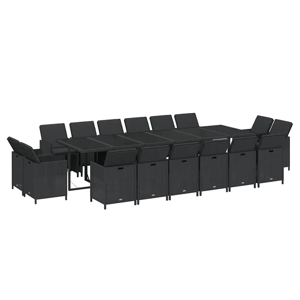 17 Piece Outdoor Dining Set Poly Rattan Furniture with Cushions for Garden and Patio Black