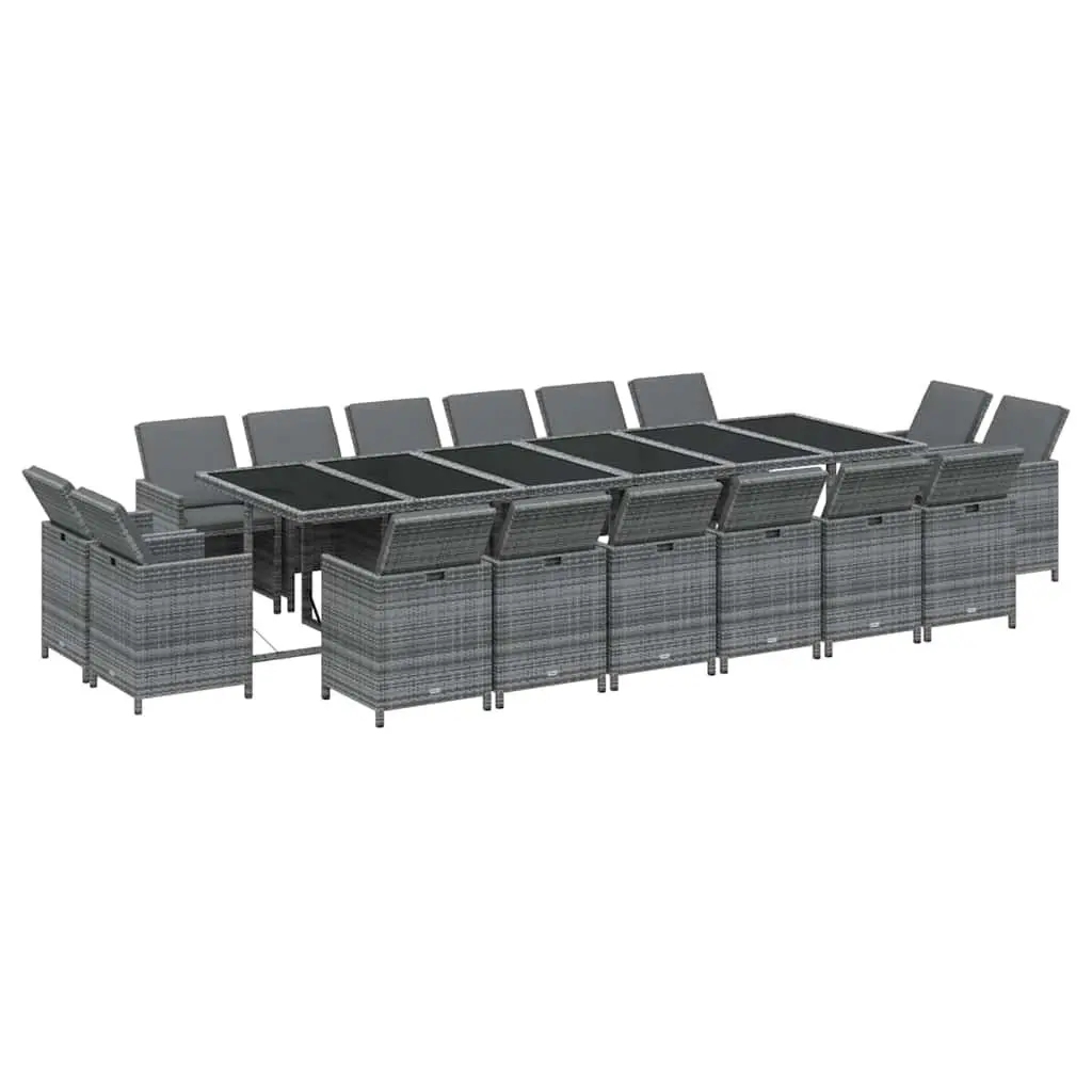 Garden Dining Set Outdoor Use 17 Piece Grey Poly Rattan with Cushions