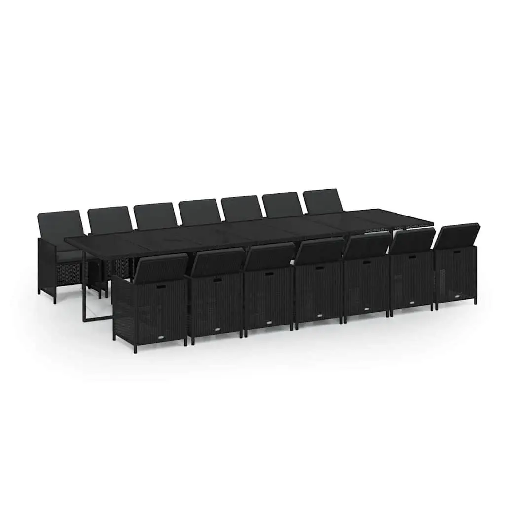 Garden Dining Set Outdoor Use 15 Piece Poly Rattan Furniture Black with Cushions