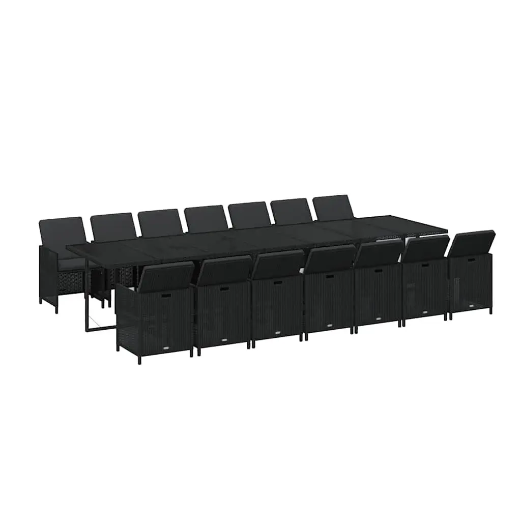 Garden Dining Set Outdoor Use 15 Piece Poly Rattan Furniture Black with Cushions
