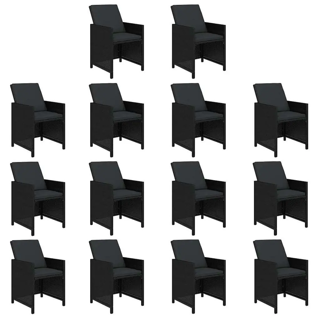Garden Dining Set Outdoor Use 15 Piece Poly Rattan Furniture Black with Cushions