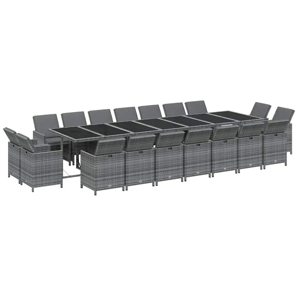 Outdoor Garden Dining Set 19 Piece Poly Rattan Grey with Cushions Patio