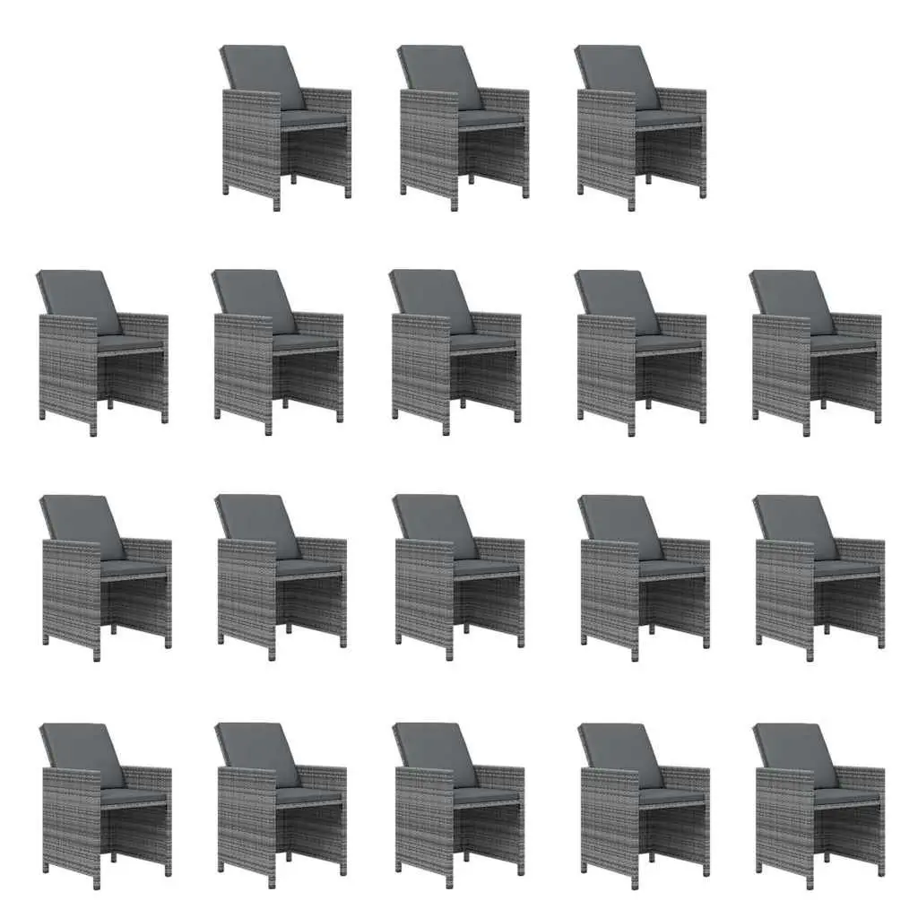 Outdoor Garden Dining Set 19 Piece Poly Rattan Grey with Cushions Patio