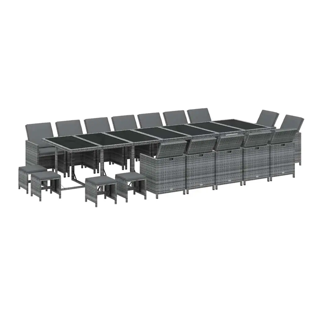 Garden Dining Set Outdoor Furniture 19 Piece Poly Rattan Cushions Grey