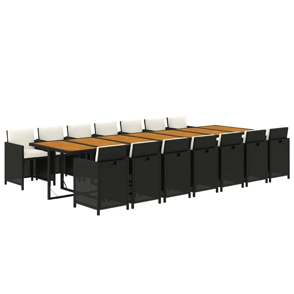 Outdoor Dining Set Garden Furniture 15 Piece Black PE Rattan Chairs Table