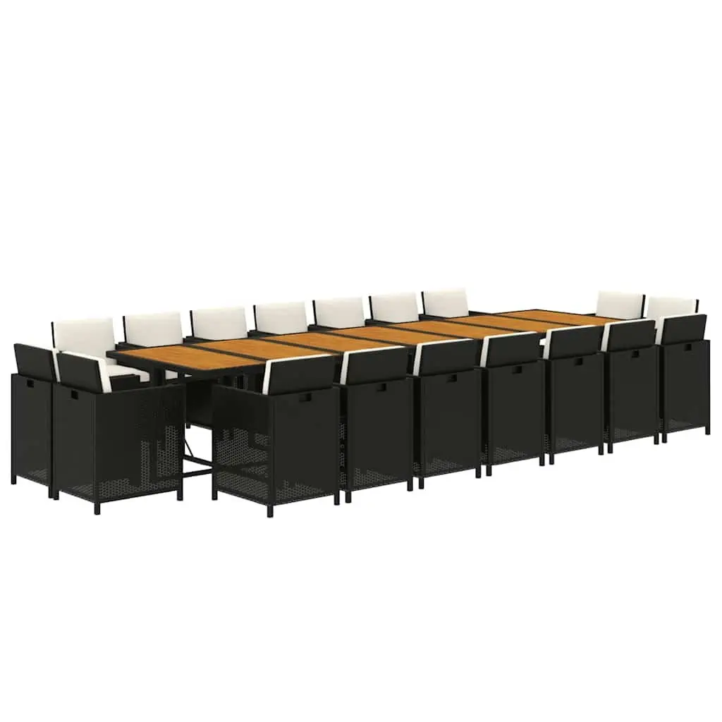 Garden Dining Set Outdoor Use 19 Piece Black Poly Rattan Table Chairs