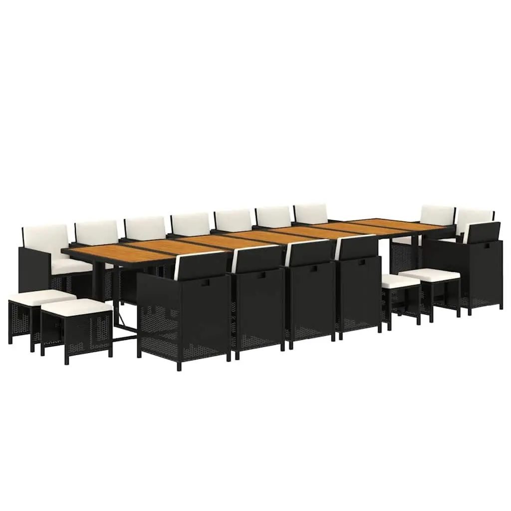 19-Piece Black Poly Rattan Dining Set