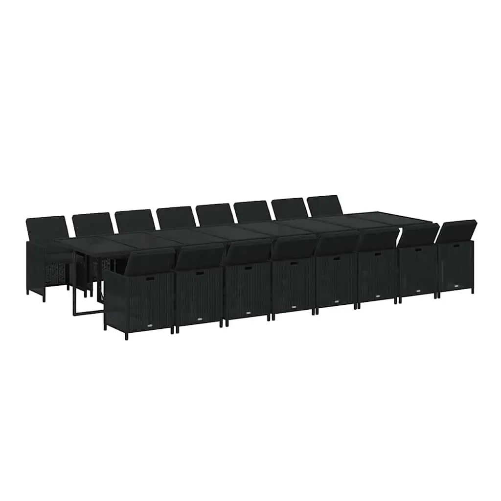17 Piece Outdoor Furniture Set Black Poly Rattan Chairs and Table for Garden Dining