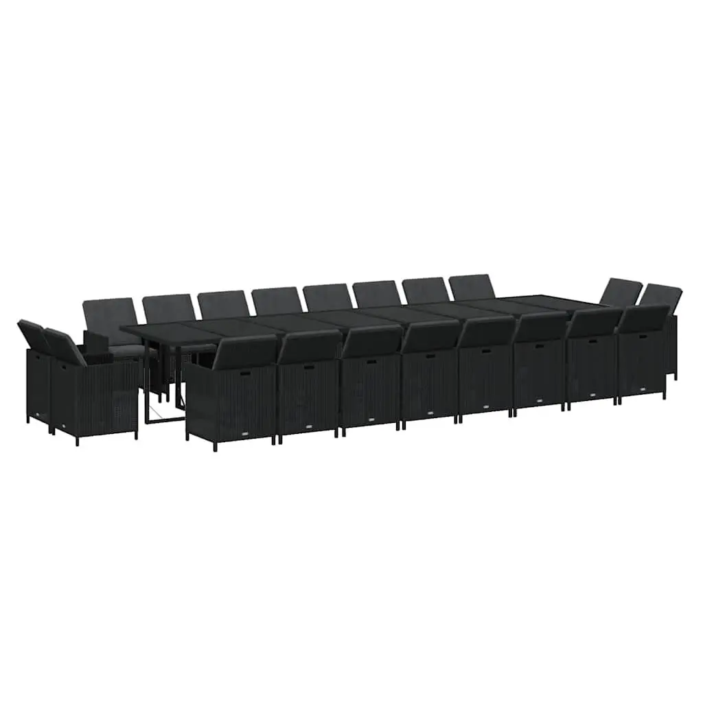 Garden Furniture Outdoor Dining Set 21 Piece Black Poly Rattan Table and Chairs