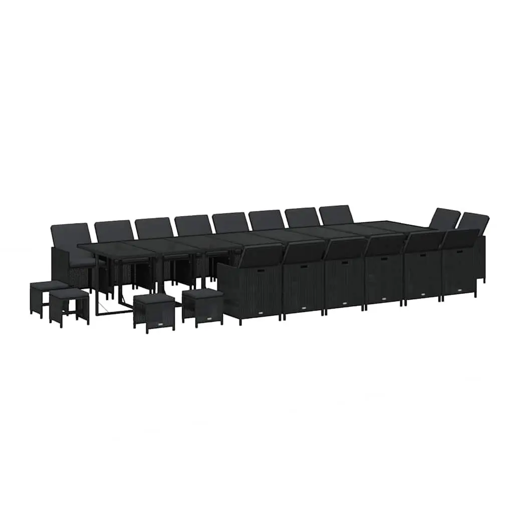 Outdoor Dining Set 21 Piece for Garden Black Poly Rattan Chairs Table with Cushions