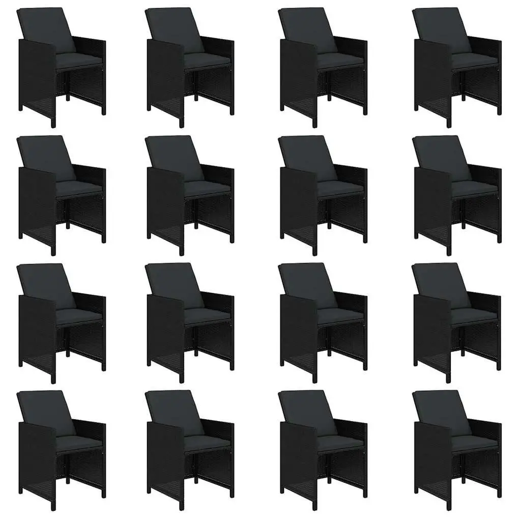 Outdoor Dining Set 21 Piece for Garden Black Poly Rattan Chairs Table with Cushions