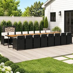 Outdoor Dining Set 17 Pieces: Black Steel & Rattan