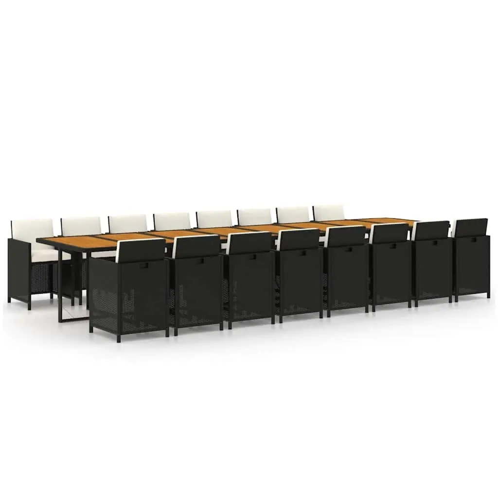 17 Piece Black Poly Rattan Outdoor Dining Set for Garden Patio with Cushions