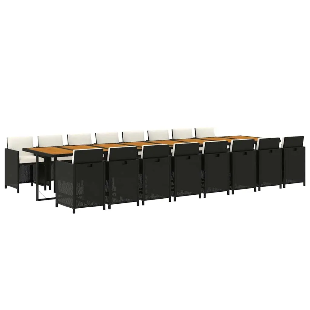 17 Piece Black Poly Rattan Outdoor Dining Set for Garden Patio with Cushions