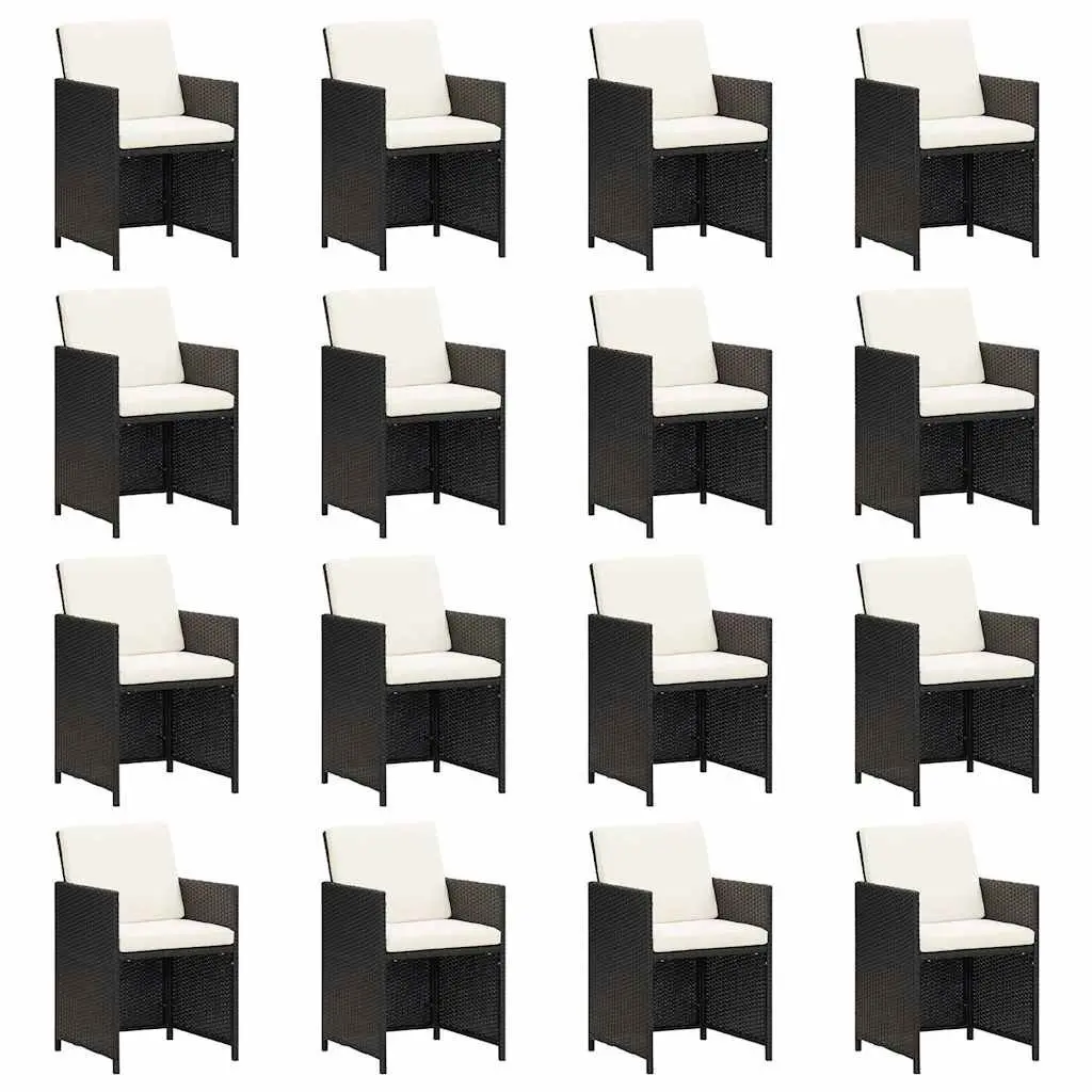 17 Piece Black Poly Rattan Outdoor Dining Set for Garden Patio with Cushions