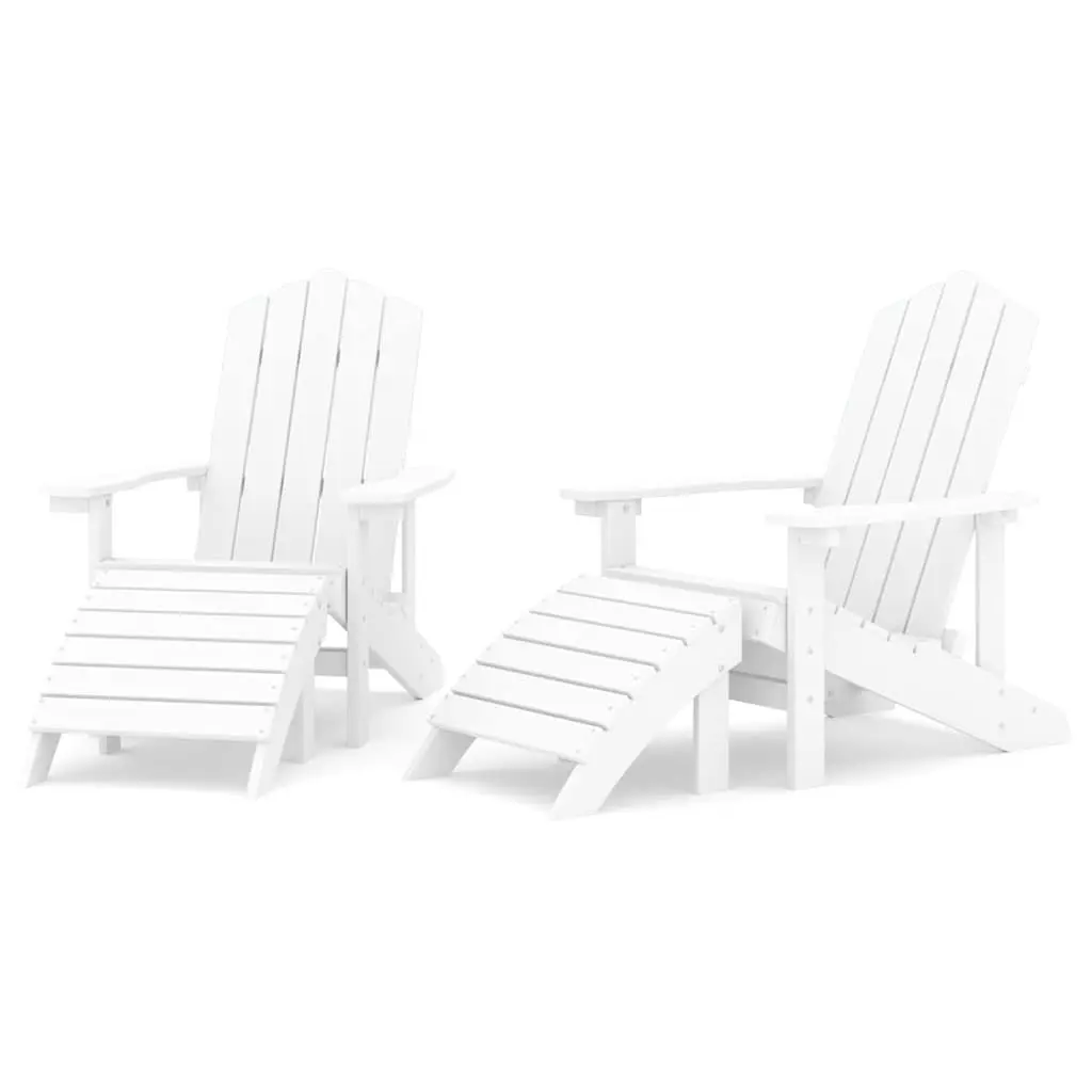 Adirondack Outdoor Chairs with Detachable Footstools Set White Garden Patio