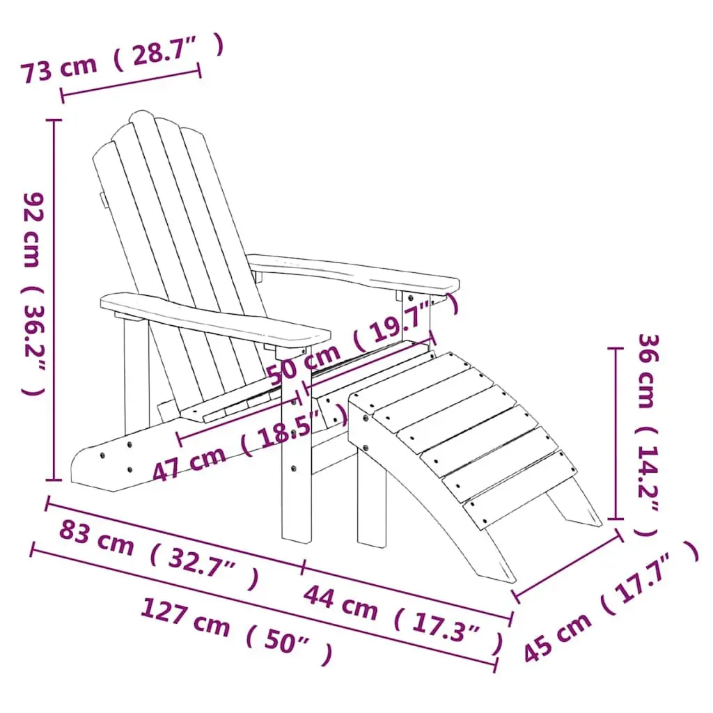 Adirondack Chairs for Garden Patio 2 Piece Set with Detachable Footstools