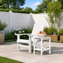 Adirondack Chair with Table Outdoor Garden Patio Seating White HDPE Weather