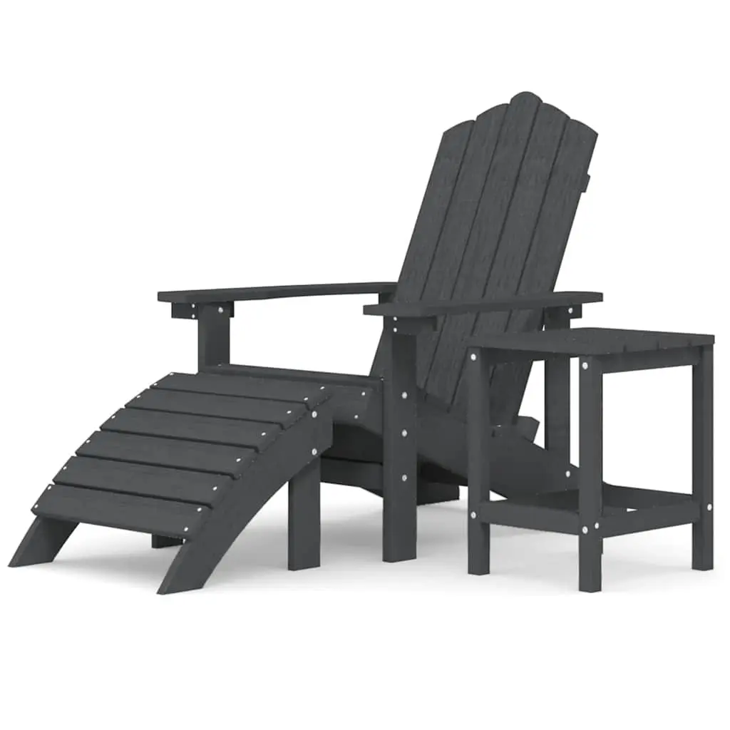 Adirondack Chair Set for Patio Anthracite with Detachable Footstool and Side Table