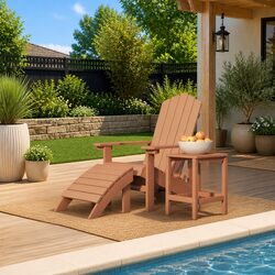 Adirondack Chair with Footstool & Side Table – Brown HDPE Set