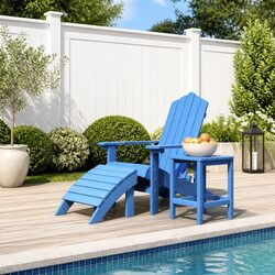 Outdoor Blue Adirondack Chair Set - Chair, Footstool, Table