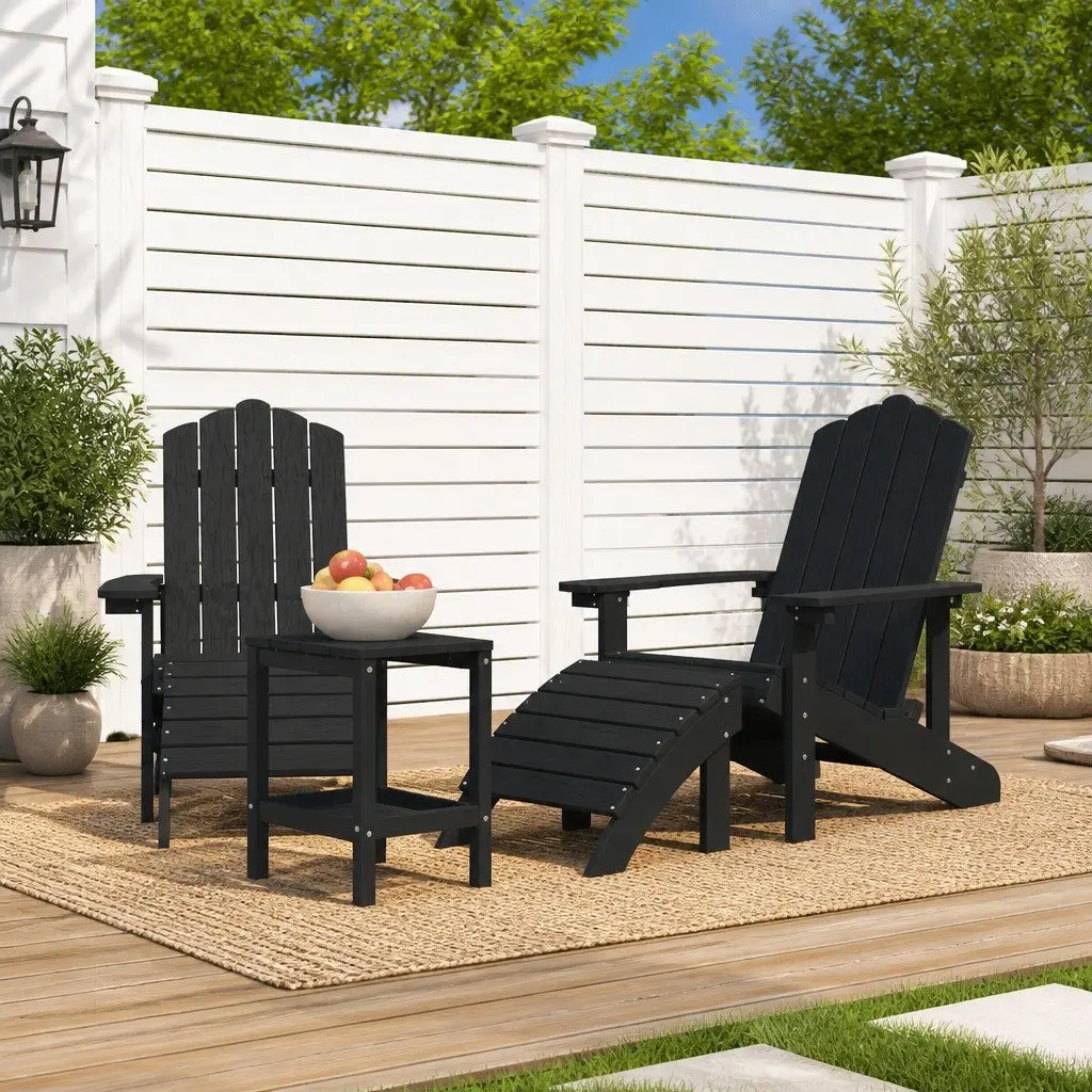 Outdoor Adirondack Chairs with Footstools and Side Table Garden Patio Seating