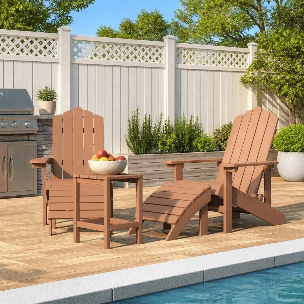 Outdoor Adirondack Chair Set with Footstool and Table Garden Patio Seating