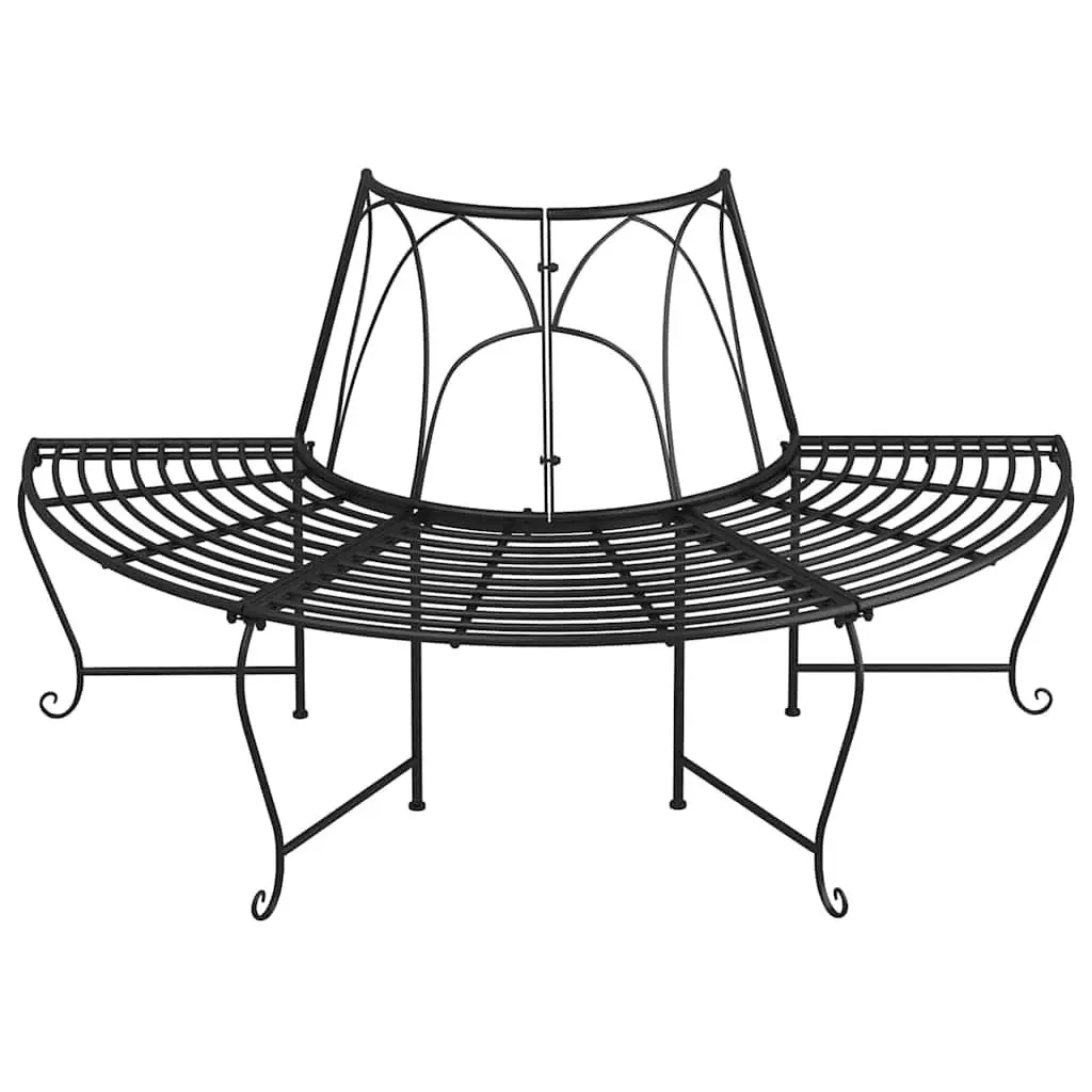 Half Round Tree Bench Wrap Around Outdoor Seating Steel Black 2 Pack Garden