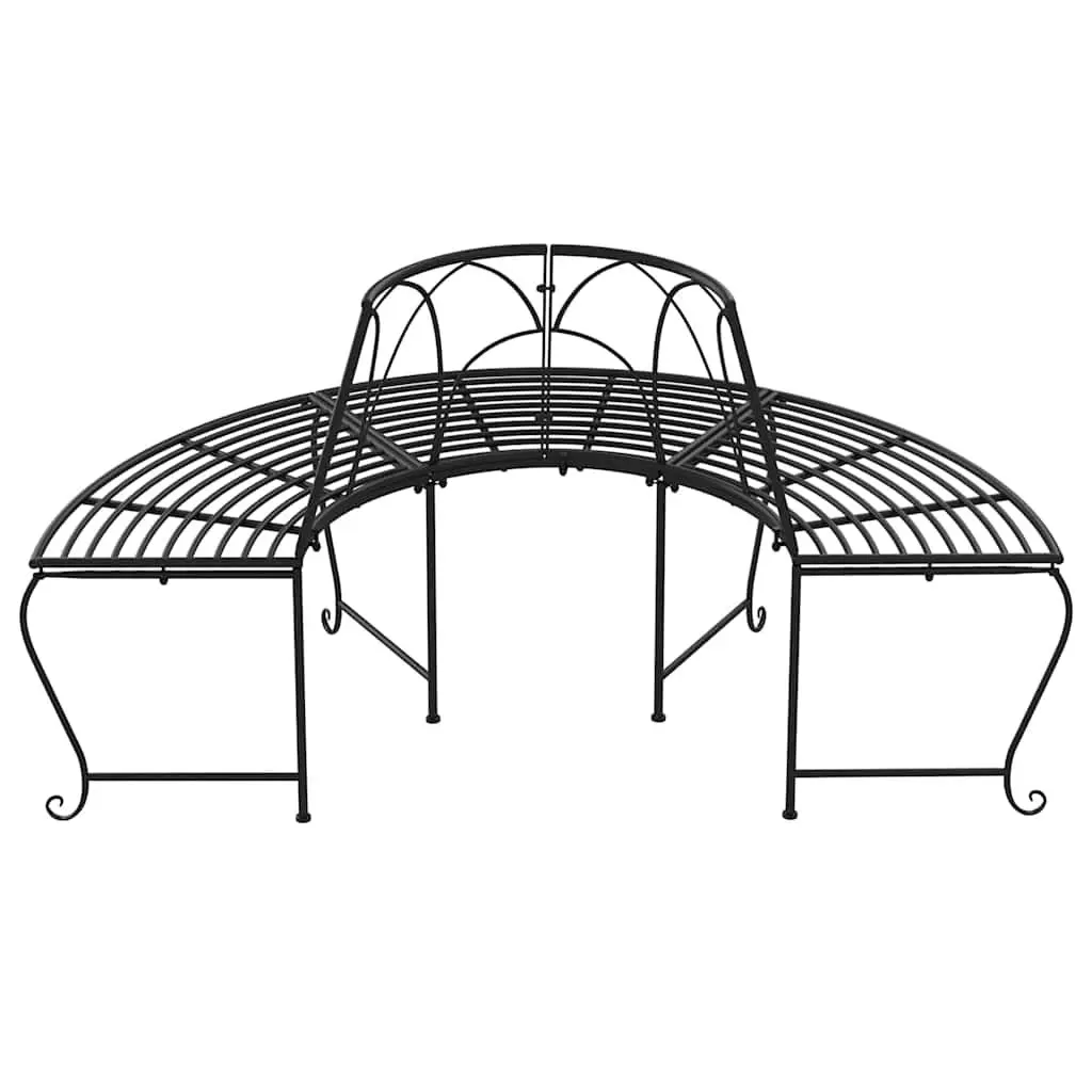 Half Round Tree Bench Wrap Around Outdoor Seating Steel Black 2 Pack Garden