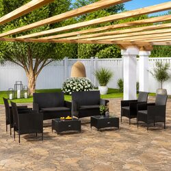 Outdoor Garden Lounge Set 8 Piece Poly Rattan Furniture with Cushions Black