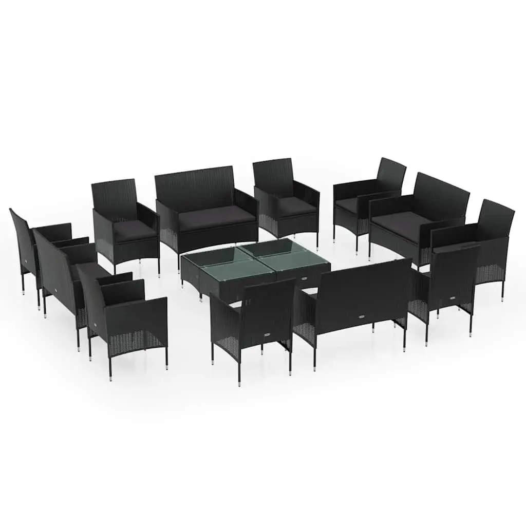Outdoor Garden Lounge Set 16 Piece Patio Furniture Black Poly Rattan