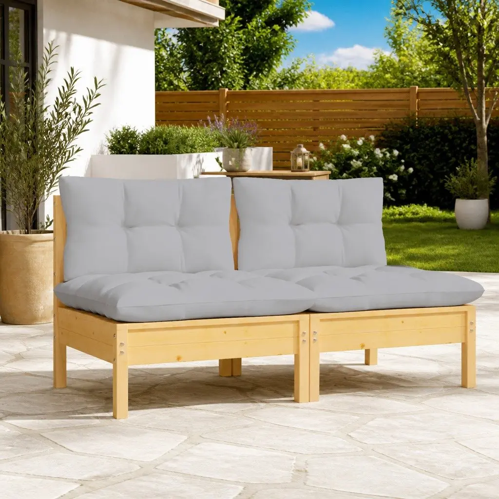 2-Seater Garden Sofa Outdoor Patio Furniture Solid Pinewood Grey Cushions