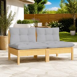 2-Seater Garden Sofa Specifications: Pinewood & Grey Cushions