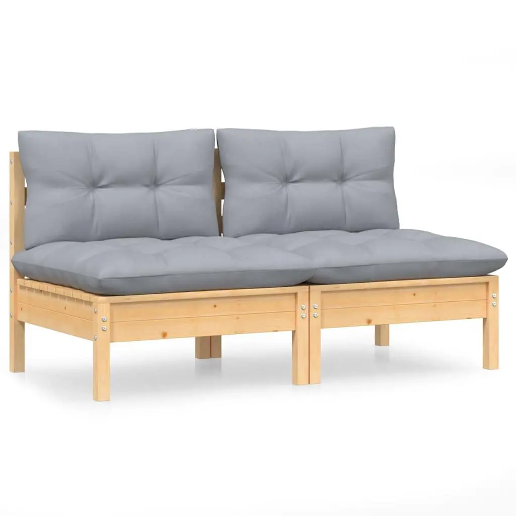 2-Seater Garden Sofa Outdoor Patio Furniture Solid Pinewood Grey Cushions