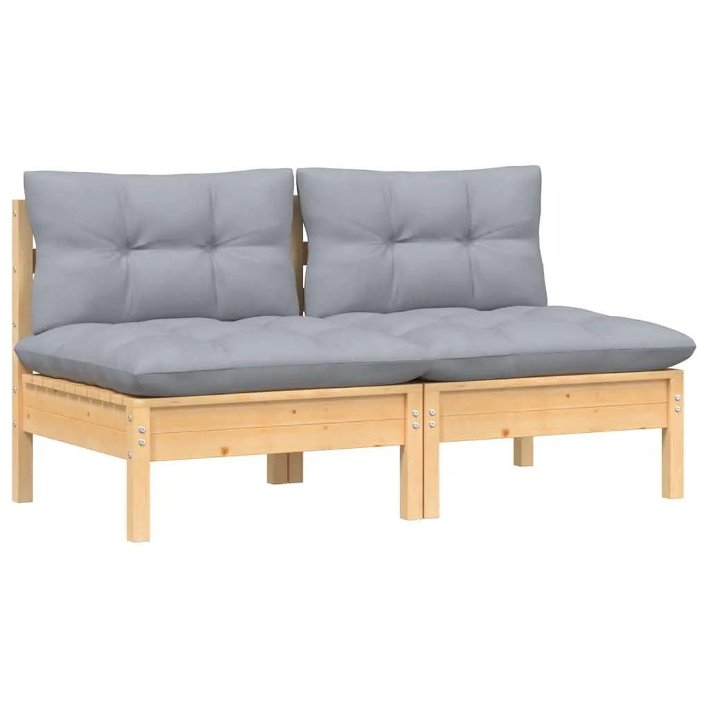 2-Seater Garden Sofa Outdoor Patio Furniture Solid Pinewood Grey Cushions