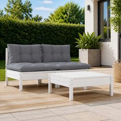 Garden Lounge Set: 3 Piece Modular White Pinewood